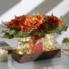 3 Pcs Fall Mason Jar Centerpiece Table Decorations for Dining Table Decor Farmhouse Coffee Table Decor with Wood Tray and Led Light Table Centerpieces for Dining Room Kitchen Living,Orange - Image 2