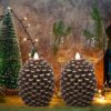LED Flameless Pinecone Candles with 6H Timer, Battery Operated Waxy Pillar Candles, 2 Pack Christmas Candles Flickering Acorn Decor Woodsy Home Décor Christmas Gifts(Brown, 3.5 x 4.7 Inch) - Image 3