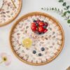 Round Rattan Tray for Home Decor 11.8 inch, Modern and Boho Decor Serving Tray with Mother of Pearl Inlay, Wicker Basket for Coffee Table, Hand Woven Decorative Tray Plates (Gold) - Image 4