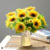Artificial Sunflower Arrangement in Ceramic Vase – Fake Silk Sunflowers Table Centerpiece Decoration, Stylish Artificial Flowers with Vase for Home Table Dining Room - Image 3