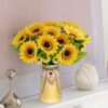 Artificial Sunflower Arrangement in Ceramic Vase – Fake Silk Sunflowers Table Centerpiece Decoration, Stylish Artificial Flowers with Vase for Home Table Dining Room - Image 4