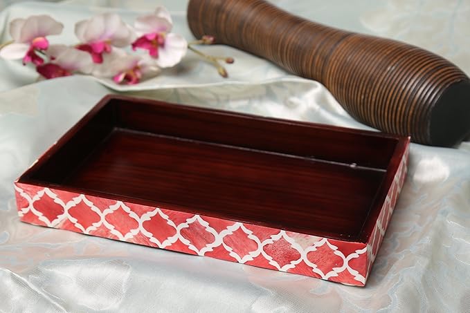 Handmade Moroccan Pattern 10x6 Towel Tray - Small Bathroom Tray, Guest Towel Holder, Decorative Napkin Holder, Bathroom Countertop Storage, Kitchen Hand Towel Holder Moroccan Red - Image 4