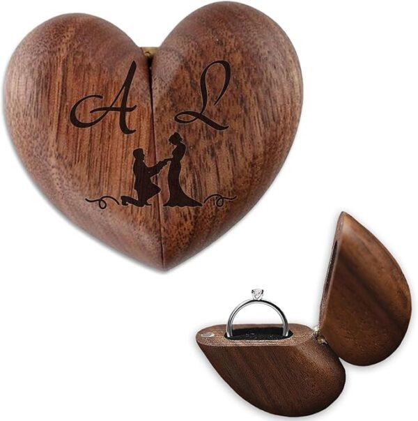 Personalized Ring Box Custom Engagement Ring Box for Proposal Engraved Wooden Heart Shaped Ring Case for Earring Brooches Jewelry Gift Boxes for Women Wedding Essentials