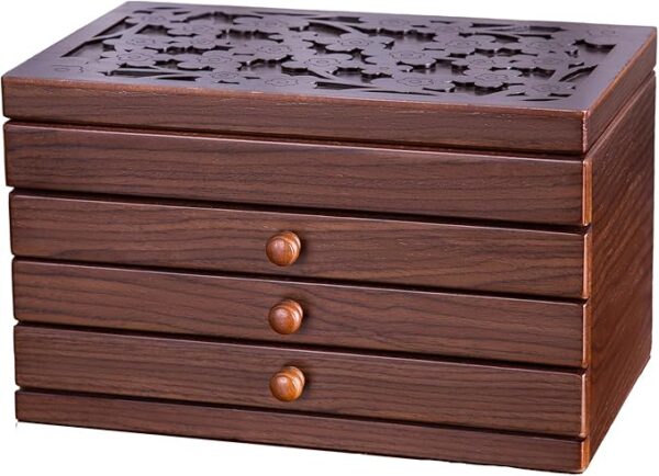 Wooden Jewelry Box, 4 Layer Wooden Jewelry Box for Women, Vintage Jewelry Organizer Boxes Wood for Jewelery, Necklaces, Rings(Brown)