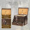 Vintage hand-drawn Jewelry Box Wood, 5-Layer Wooden Jewelry Organizer Boxes with 4 Drawers, Multi-functional Jewelry Storage Case for Wowen with lock Christmas Gifts - Image 2