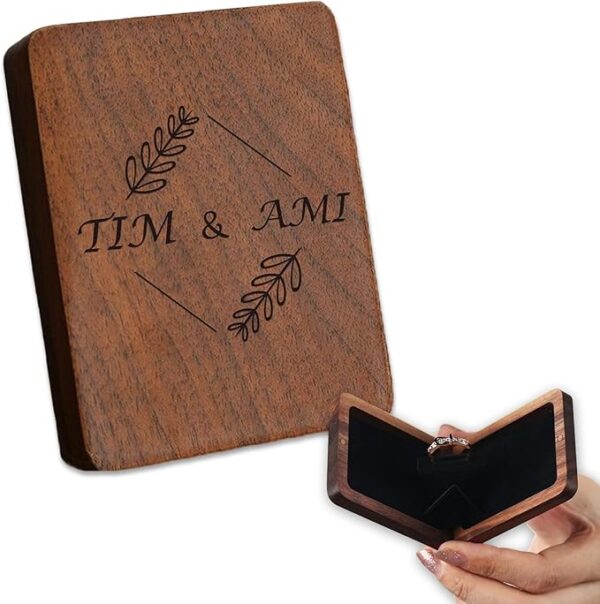 Personalized Ring Box Custom Engagement Ring Box for Proposal Engraved Wooden Rotating Ring Case for Earring Brooches Jewelry Gift Boxes for Women Wedding Essentials