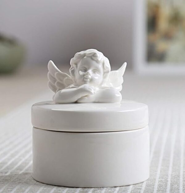 Ceramic Angel Cherub Figurine Trinket Box for Jewelry,Ring,Earrings,Trinkets Tower,Wedding Candy