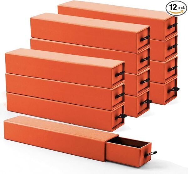 Jewelry Gift Box, Luxury 12-Pack Jewelry Gift Box Velvet-Lined, Compact Drawer Style for Earrings & Rings, Stylish Necklace Bracelet Organizer, 8.3x1.8x1.4 Inches (Orange)