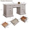 60" Executive Desk with Drawers, Farmhouse Home Office Desk with Charging Station, Keyboard Tray, File Cabinet Storage, Wood Computer Desk for Work and Study, Antique Brushed White - Image 2