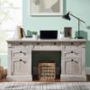 60" Executive Desk with Drawers, Farmhouse Home Office Desk with Charging Station, Keyboard Tray, File Cabinet Storage, Wood Computer Desk for Work and Study, Antique Brushed White - Image 4