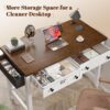 Desk with Drawers & Power Outlets, Computer Desk for Home Office,Bedroom,Small Desk with a Side Pocket, 31.5" Writing Desk, Study Desk, Brown+White - Image 4