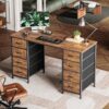 47 Inch Computer Desk with 8 Drawers, Office Desk Work Desk for Home Office, Study, Gaming Desk with Fabric Drawers, Large Storage, Rustic Brown - Image 2