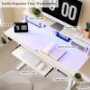 48" Electric Standing Desk Adjustable Height, Sit Stand Up Desk with Keyboard Tray, Power Outlets, LED Lights & Monitor Shelf - Ergonomic Desk for Home Office - Image 4