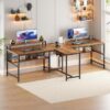 94.5 Inch 2 Person Computer Desk with Bookshelf, Double Long Home Office Desk with Power Outlet, Two Person Gaming Desk with Monitor Stand, CPU Stand, Rustic Brown - Image 3