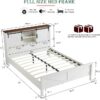 Farmhouse Full Size Bed Frame with Bookcase Headboard, Sliding Barn Door, Storage Cabinet, Charging Station, Wood Slats Support, No Box Spring Needed, Antique White - Image 2