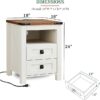 Farmhouse Nightstand with Charging Station, Rustic 18 Inch End Table with 2 Storage Drawers and Open Shelf, Wood Sofa Side Table for Bedroom, Living Room (Antique White) - Image 2