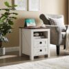Farmhouse Nightstand with Charging Station, Rustic 18 Inch End Table with 2 Storage Drawers and Open Shelf, Wood Sofa Side Table for Bedroom, Living Room (Antique White) - Image 3