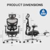 Mesh Office Chair with Footrest, Ergonomic Desk Chair with Lumbar Support, Comfortable Gaming Chair with Multi-tilt Angle Backrest, Headrest and 3D Armrest, Large Steel Base, Black - Image 2