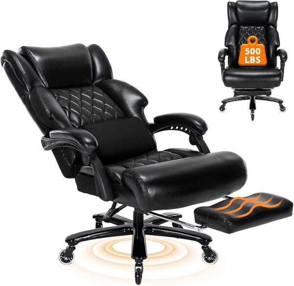 Big and Tall Office Chair for Heavy People, High Back Recline Wide Office Chair, Heavy Duty Executive Office Chair Comfortable for Home Office, Large Computer Desk Chair with Footrest Black