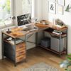 L Shaped Desk with Power Outlets, Computer Desk with 3 Drawers, 47 Inch Office Desk with Shelves, Gaming Desk, Corner Desk Work Desk for Home Office, Study, Rustic Brown - Image 2