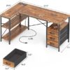 L Shaped Desk with Power Outlets, Computer Desk with 3 Drawers, 47 Inch Office Desk with Shelves, Gaming Desk, Corner Desk Work Desk for Home Office, Study, Rustic Brown - Image 3