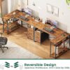 L Shaped Desk with Power Outlets, Computer Desk with 3 Drawers, 47 Inch Office Desk with Shelves, Gaming Desk, Corner Desk Work Desk for Home Office, Study, Rustic Brown - Image 4