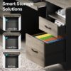 59” Computer Desk with 4 Drawers, Office Desk with Storage, Industrial Executive Desk with File Drawer, Keyboard Tray & 2 Pedestals on Both Sides for Home Office & Studio, Grey - Image 4