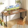 Computer Desk, 55 Inch Office Desk, Gaming Desk with Storage, Writing Desk Work Desk for Home Office, Study, Modern Simple Desk, Large Legroom, Metal Frame, Rustic Brown - Image 2