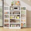 47in Kitchen Pantry Cabinet, Wood Kitchen Storage Pantry Cabinets Freestanding Pantry Cabinet with Doors & Adjustable Shelves, Pantry Cabinet for Kitchen, Living Room, White - Image 3