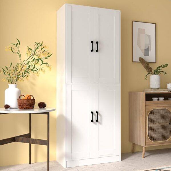 White Kitchen Pantry Cabinet, 71" Tall Kitchen Pantry Storage Cabinet with Doors, Kitchen Pantry Hutch with Storage for Kitchen, Dining Room