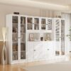4PCS Bookshelf and Bookcase, 5-Tier Modern Bookshelves with 3 Large Drawer, Glass Display Cabinet with Lager Storage Shelf, Combination Storage Shelves for Home Office, White (AACC) - Image 3