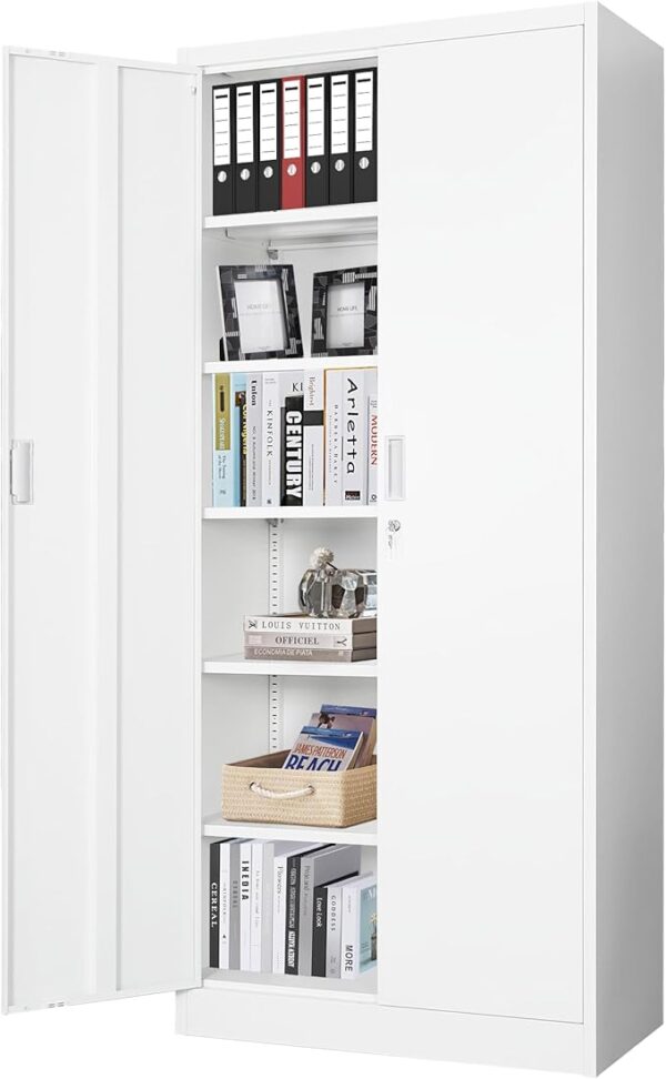 Garage Metal Storage Cabinet with 2 Lockable Doors (White)