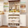 Farmhouse Kitchen Pantry Cabinet, 72" Height Tall Freestanding Cupboard with Sliding Storage Rack and 6 Hanging Shelves for Kitchen, Dining Room, White - Image 3