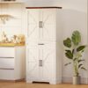 Farmhouse Kitchen Pantry Cabinet, 72" Height Tall Freestanding Cupboard with Sliding Storage Rack and 6 Hanging Shelves for Kitchen, Dining Room, White - Image 4