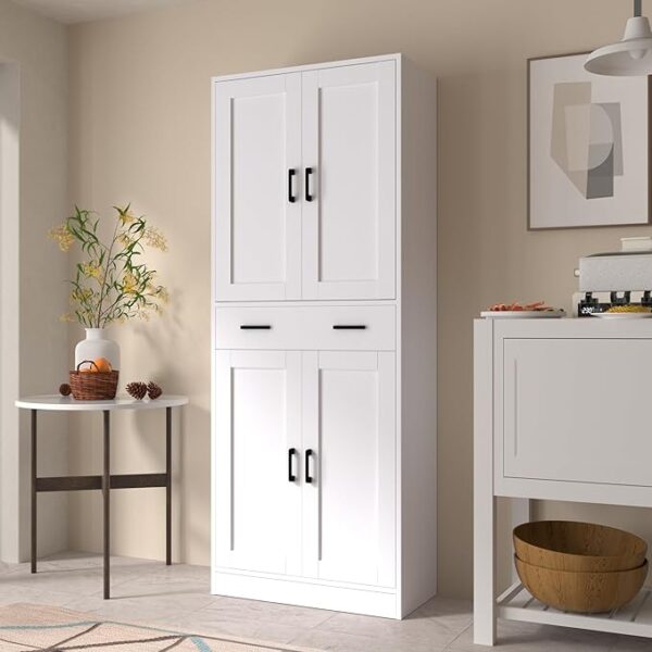 White Pantry Cabinet, 71" Tall Kitchen Pantry Storage Cabinet with Doors and Drawer, Freestanding Kitchen Hutch Cabinet for Kitchen, Dining Room, Hallway