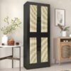 Black Rattan Kitchen Pantry Cabinet, 71" Tall Kitchen Pantry Storage Cabinet with Doors, Boho Kitchen Pantry Hutch with Storage for Kitchen, Dining Room - Image 3