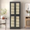 Black Rattan Kitchen Pantry Cabinet, 71" Tall Kitchen Pantry Storage Cabinet with Doors, Boho Kitchen Pantry Hutch with Storage for Kitchen, Dining Room - Image 4