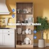 71" Tall Pantry Cabinet, 4 Doors Kitchen Pantry Storage Cabinet, Freestanding Larder Cupboard, Kitchen Hutch Cabinet, Utility Pantry with Gold Handles for Kitchen, Dining Room, Bathroom, Oak - Image 3