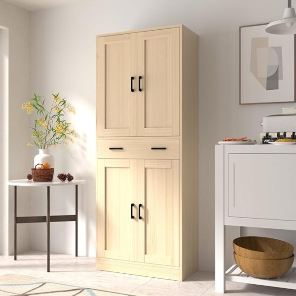 Oak Pantry Cabinet, 71" Tall Kitchen Pantry Storage Cabinet with Doors and Drawer, Freestanding Kitchen Hutch Cabinet for Kitchen, Dining Room, Hallway