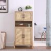 Rattan Bathroom Cabinet, Freestanding Floor Cabinet with Open Shelf& Adjustable Shelf - Image 2