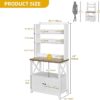 White Bakers Rack with Power Outlet and Storage Door Cabinet, 5-Tiers Kitchen Tall Microwave Stand, Farmhouse Small Pantry Hutch Freestanding Thickened Counter, Coffee Bar with Storage Shelves - Image 2