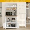 White Bakers Rack with Power Outlet and Storage Door Cabinet, 5-Tiers Kitchen Tall Microwave Stand, Farmhouse Small Pantry Hutch Freestanding Thickened Counter, Coffee Bar with Storage Shelves - Image 3