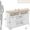 Coffee Bar Cabinet with Power Strip, 47" Storage Cabinet with Barn Doors and Thickened Top Board, White Sideboard, Buffet for Dinning Room, Kitchen, Living Room - Image 3
