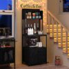 5-Tier Kitchen Bakers Rack with Power Outlet, Industrial Microwave Oven Stand with Storage, Kitchen Storage Shelf with Cabinet, Coffee cart, Standing Kitchen Storage Rack (Black) - Image 2