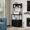 5-Tier Kitchen Bakers Rack with Power Outlet, Industrial Microwave Oven Stand with Storage, Kitchen Storage Shelf with Cabinet, Coffee cart, Standing Kitchen Storage Rack (Black) - Image 4