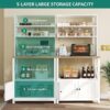 White Microwave Stand Bakers Rack Cabinet Farmhouse Freestanding Small Kitchen Pantry Hutch Tall w Door Power Outlet Thickened Counter, Coffee Bar Storage Shelves, White - Image 3