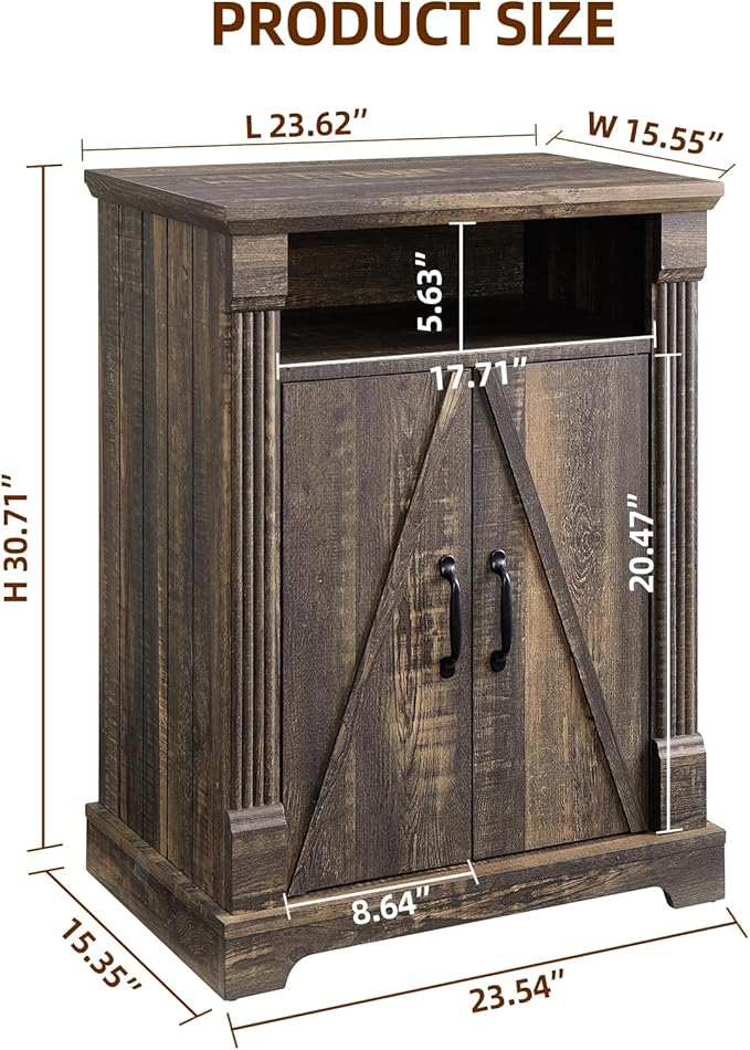 Farmhouse Bathroom Floor Cabinet, Freestanding Storage Cabinet with Double Doors and Adjustable Shelves, Wooden Small Cabinet for Living Room, Bathroom, Dark Rustic Oak - Image 2
