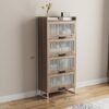 Wooden Storage Cabinet with 4 Drawers, Freestanding Bathroom Cabinets with Acrylic Doors and Shelves, Versatile for Kitchen Food Pantry, Cupboard, Dining Room Furniture Home Decor, Walnut - Image 2
