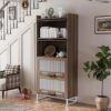 Wooden Storage Cabinet with 4 Drawers, Freestanding Bathroom Cabinets with Acrylic Doors and Shelves, Versatile for Kitchen Food Pantry, Cupboard, Dining Room Furniture Home Decor, Walnut - Image 4