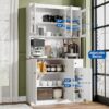 Cozy Castle Tall Kitchen Pantry Cabinet with Microwave Shelf, Modern Large Freestanding Sideboard Cupboard Kitchen Hutch Cabinet with Storage Countertop and Drawer for Dining Room, Living Room, White - Image 4